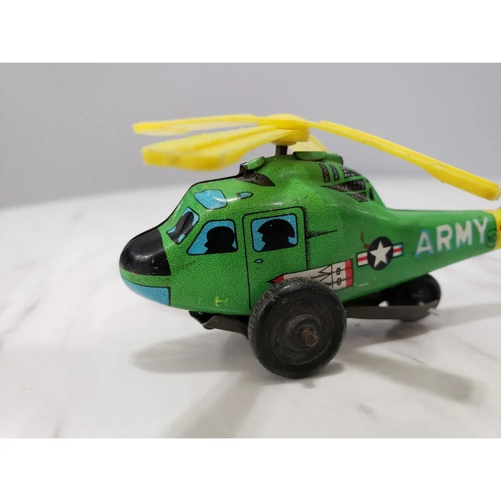 1950's Tin Litho ARMY HELICOPTER Green Small Metal Toy-Made In Japan‎